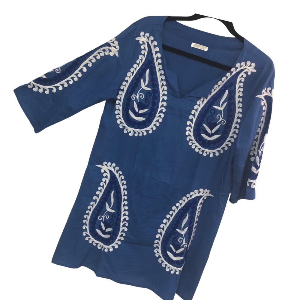 Debbie Katz South Beach Paisley‎ Embroidered Tunic Dress Boho Artsy Womens L/XL